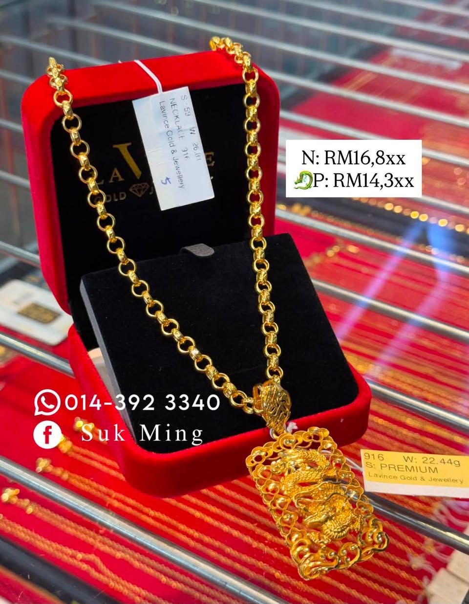 Premium 916 gold dragon pendant necklace from Lavince